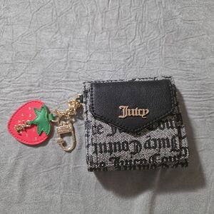 Juicy Couture Black and Gray Wallet with Strawberry Charm